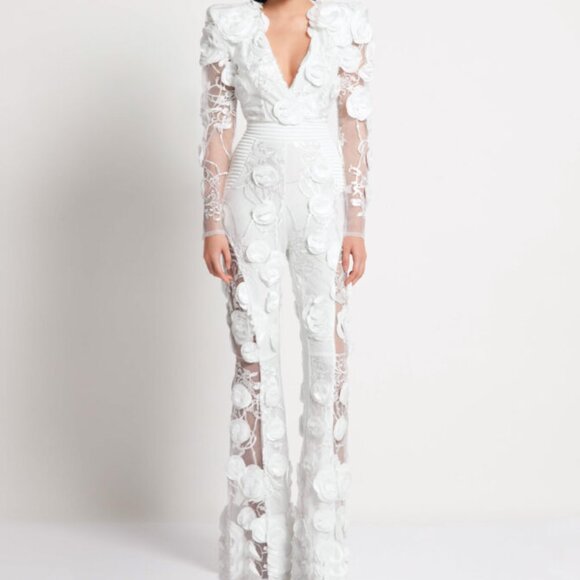 NWOT Zhivago I Found Love Jumpsuit White Floral Lace Size US 2 Long Sleeve Sheer